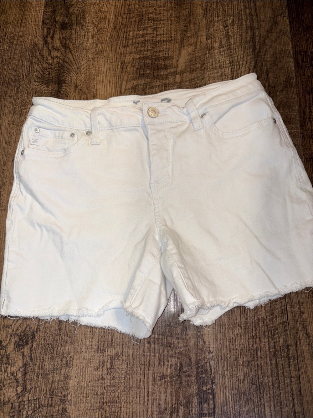 Seven7 White Denim Jean Cutoff Shorts with Frayed Hem